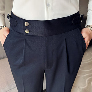 High-waist Side Button Straight Suit Trousers