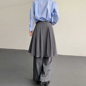 Layered Casual Wide-leg Pleated Skirt Pants