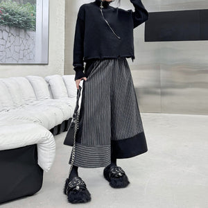 Contrast Color Casual Wide-leg Striped Straight Pants