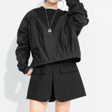 Load image into Gallery viewer, Women's Ruched Sleeve Paneled Drawstring Hem Batwing Long Sleeve Top
