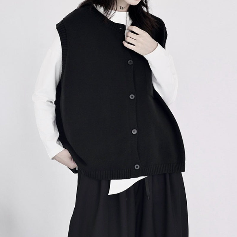 Crew Neck Knitted Loose Sleeveless Vest