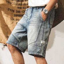 Load image into Gallery viewer, Vintage Patchwork Loose-fit Straight-leg Denim Shorts
