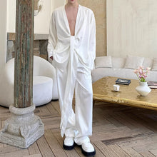 Load image into Gallery viewer, Silky Shiny Satin Tie Long-sleeved Shirt Casual Trousers Two-piece Suit
