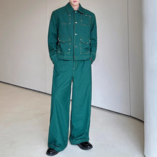 Load image into Gallery viewer, Handmade Gemstone Embellished Lapel Jacket and Wide-Leg Pants Two-Piece Set
