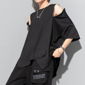 Patchwork Off-shoulder T-shirt