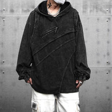 Load image into Gallery viewer, Patchwork Washed Distressed Zipper Retro Sweatshirt
