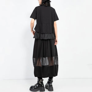 Summer Elastic Waist Splicing Lantern Skirt