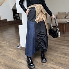Load image into Gallery viewer, High-waist Denim Contrast Skirt
