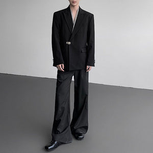 Fake Two-piece Metal Button Shoulder Pad Blazer