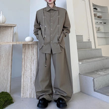 Load image into Gallery viewer, Iron Ring Shoulder Pad Pleated Shirt Wide-leg Pants Two-piece Suit
