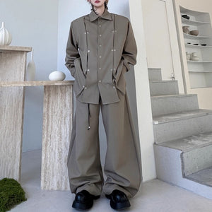 Iron Ring Shoulder Pad Pleated Shirt Wide-leg Pants Two-piece Suit