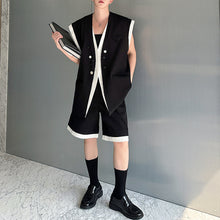 Load image into Gallery viewer, Contrast Color Stitching Sleeveless Vest Straight Shorts Two-piece Set
