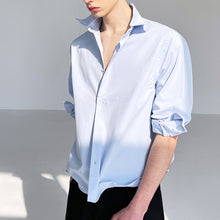 Load image into Gallery viewer, Blue Cotton Bent Shape Slim Fit Short Shirt
