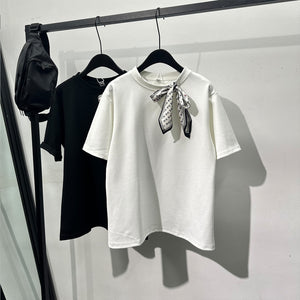 Bow Scarf Loose Casual T-shirt