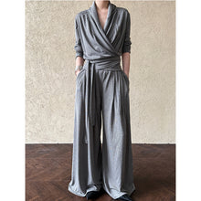 Load image into Gallery viewer, Irregular One-shoulder Waisted Pleated Top Wide-leg Pants Two-piece Set
