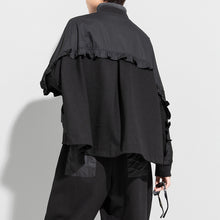 Load image into Gallery viewer, Black Loose Ruffle Long Sleeve Short Jacket
