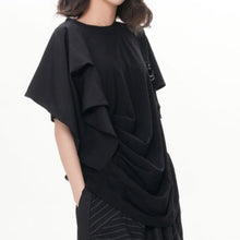 Load image into Gallery viewer, Women's Asymmetric Pleated Hem Draped T-shirt
