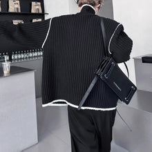 Load image into Gallery viewer, American Stand-up Collar Color-blocked Knit Cardigan
