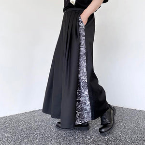 Double Layer Floral Panel Pleated Wide Leg Pants