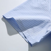 Load image into Gallery viewer, Blue White Striped Band Collar Casual Popover Shirt
