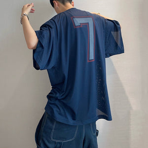 Retro Loose Sports Mesh Hollow Print T-shirt