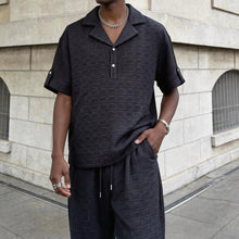 Load image into Gallery viewer, Textured Jacquard Collar Loose-Fit Shirt and Wide-Leg Casual Trousers Two-Piece Set
