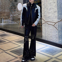 Load image into Gallery viewer, Heavy Rivet Sequin Patchwork Shoulder Pad Jacket
