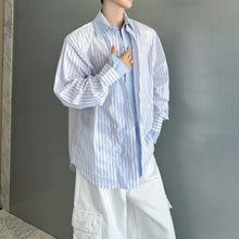 Load image into Gallery viewer, Striped Collared Shirt with A Faux-layered Look
