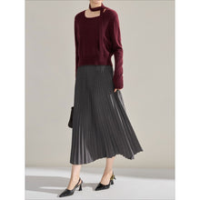 Load image into Gallery viewer, Women's High-waisted Loose Pleated Midi Skirt
