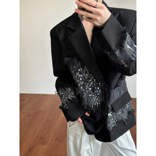 Load image into Gallery viewer, Black Sequin-Paneled Blazer with Shoulder Pads
