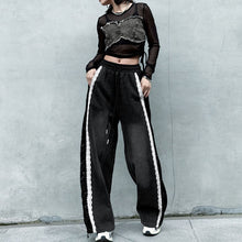 Load image into Gallery viewer, Contrast Color Lace High Waist Wide Leg Jeans
