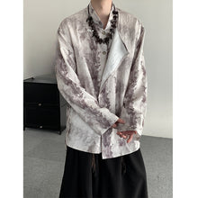 Load image into Gallery viewer, Retro Jacquard Stitching Stand Collar Ink Print Shirt
