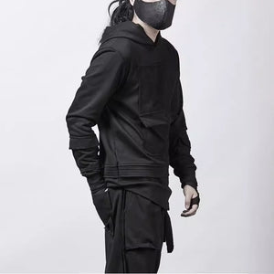 Dark Loose Hooded Pullover Sweatshirt