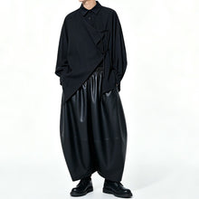 Load image into Gallery viewer, Japanese Asymmetric Long-sleeve Shirt Loose Wide-leg PU Leather Pants Two-piece Set
