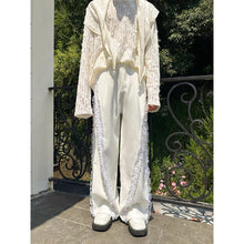 Load image into Gallery viewer, Lace Detail Beaded Straight Leg Loose Casual Trousers
