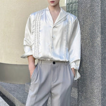 Load image into Gallery viewer, Double-layered Collar Handmade Pearl Draped Shirt
