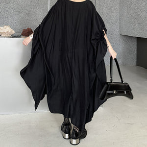 Pleated Batwing Sleeve Irregular Dress