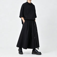 Load image into Gallery viewer, Japanese Loose Half Sleeve T-shirt High-waist Patchwork Wide-leg Skirt-pants Two-piece Set
