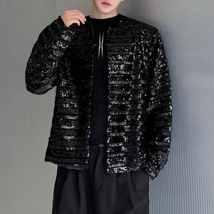 Round Neck Sequined Striped Casual Stage Jacket