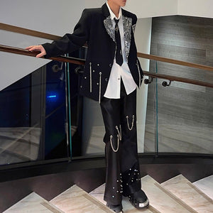 Sequined Metal Multi-chain Shoulder-padded Suit Jacket