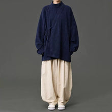 Load image into Gallery viewer, Corduroy Curved Collar Diagonal Placket Loose Hanfu Cardigan
