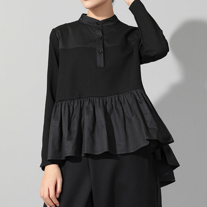 Long-sleeved Patchwork Slim-fitting Babydoll Shirt