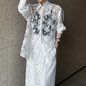 Hollow 3D Floral Stitching Pearl Shirt