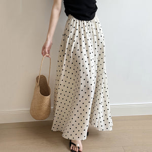 Polka Dot Elastic High Waist A-line Skirt