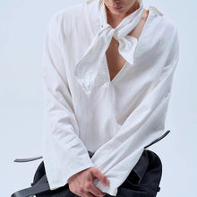 Load image into Gallery viewer, Deep V Neck Oversized Draped Tie Neck Shirt
