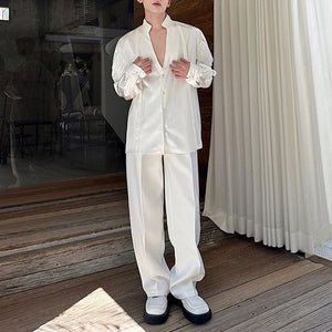 French Satin Ribbon Stitching Deep V-neck Shirt