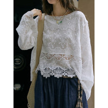 Load image into Gallery viewer, Women's Washed Cotton Lace Cut Out Breathable Shirt
