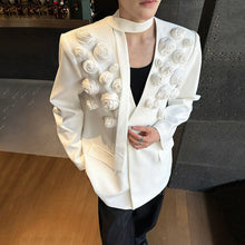 Load image into Gallery viewer, 3D Rose V-neck Shoulder Pad Ribbon Jacket
