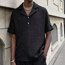 Load image into Gallery viewer, Textured Jacquard Collar Loose-Fit Shirt and Wide-Leg Casual Trousers Two-Piece Set
