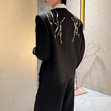 Load image into Gallery viewer, Beaded Loose-fitting Padded Shoulder Jacket Wide-leg Pants Two-piece Suit
